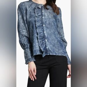 APNY Moon Wash Balloon Sleeve Button Up Shirt Size Small New With Some Tags